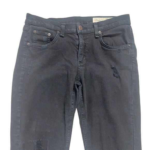 Rag & Bone Tattered Black Distressed Stretchy Jeans. Size 25 - Picture 4 of 12